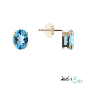 10K Gold Stud Earrings with Genuine Blue Topaz